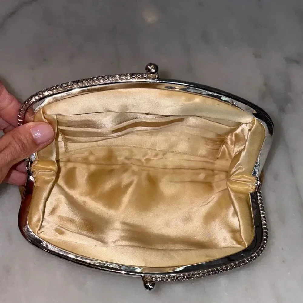 Mel-Ton Bag Purse Handbag Vintage Satin Kisslock Clutch Bag Pocketbook